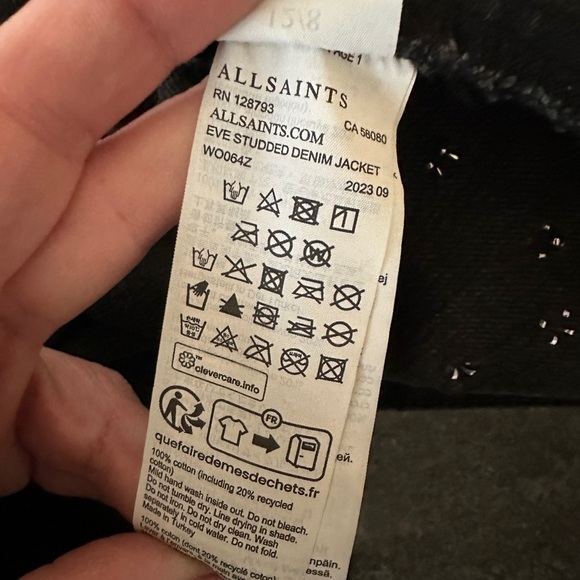 Allsaints Eve Studded Denim Biker Jacket in Washed Black Size 12 - Picture 6 of 11